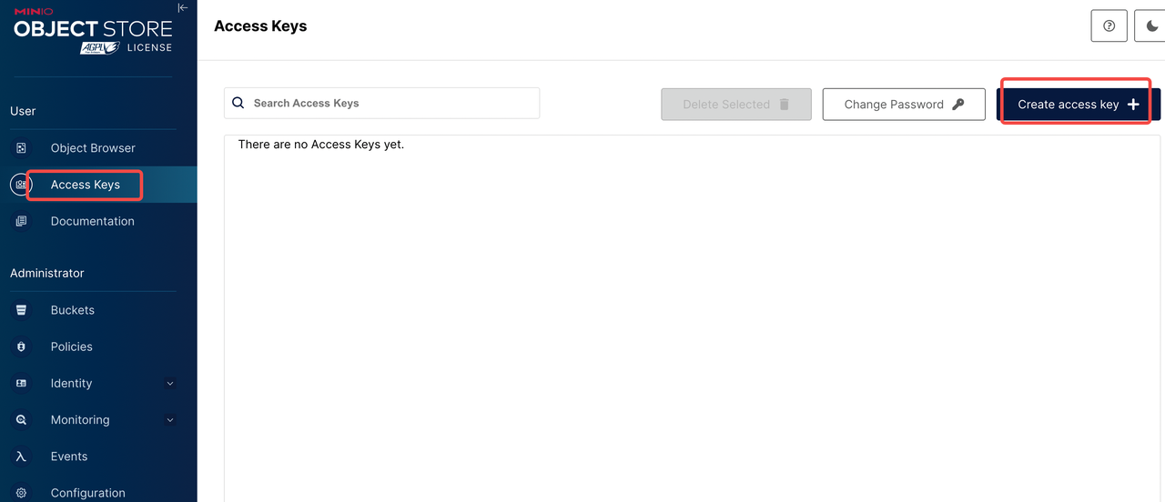 MinIO create access key step 1